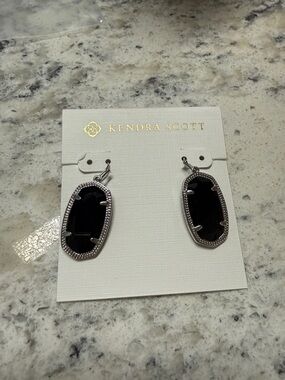 Kendra Scott Black and Silver Faceted Elongated Drop Earrings